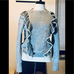 TopShop Ruffled Pullover sweatshirt Grey White XS